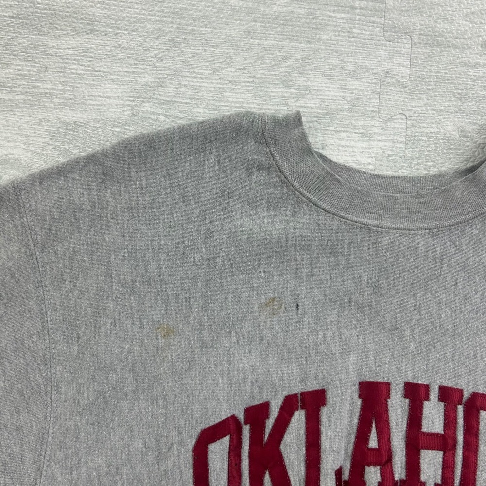 Vintage 90s Oklahoma Sweatshirt Size Large Gray Reverse Weave Crewneck College - Picture 6 of 8